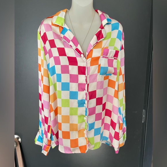 Show Me Your MuMu Women’s XS Rainbow Checkered Pajama Set long sleeve and pants - Picture 2 of 8